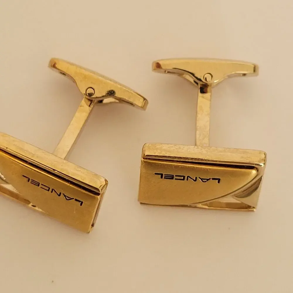 Lancel Paris French Gold Tone Logo Cufflinks Lot Of 2‎ Bundle Retro Designer